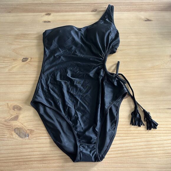 aerie Other - AERIE Tassel Cut Out Asymmetrical One Shoulder One Piece Swimsuit L NWT